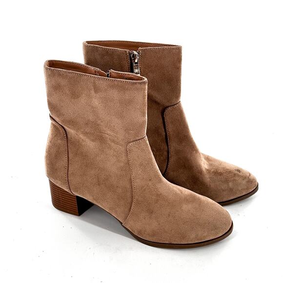 Journee Collection Ankle Booties 8 Tan Stacked Heel Western Faux Suede - Picture 1 of 7
